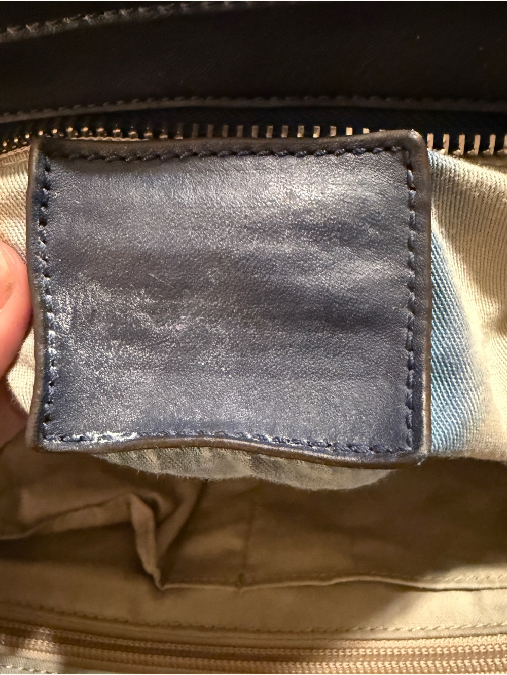 PROJECT BAG! COACH Navy Leather Perforated Tote with Yellow Tassel Charm - Picture 8 of 14